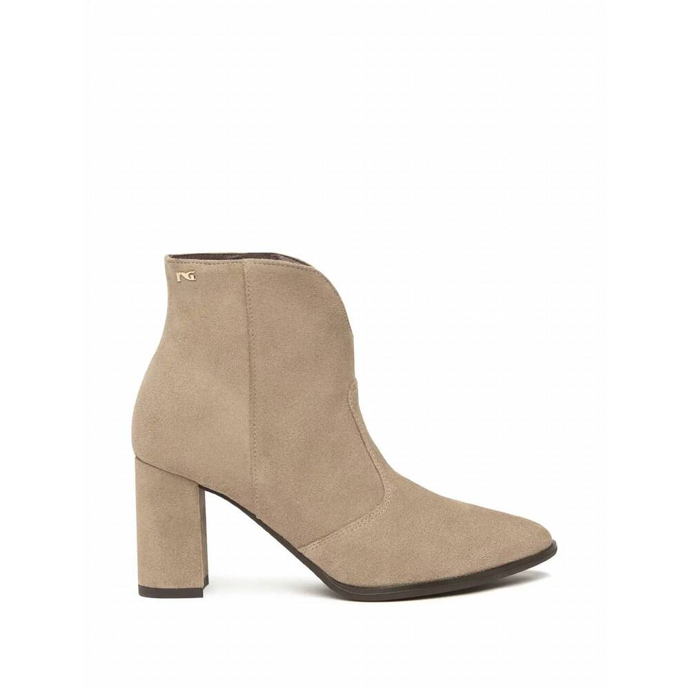 NEW NEROGIARDINI women's velour high heel ankle bootie in tan